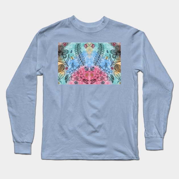 BLACK LINE & WATERCOLORS  _ FLORALS AND LEAVES DOODLES Long Sleeve T-Shirt by FLOWER_OF_HEART